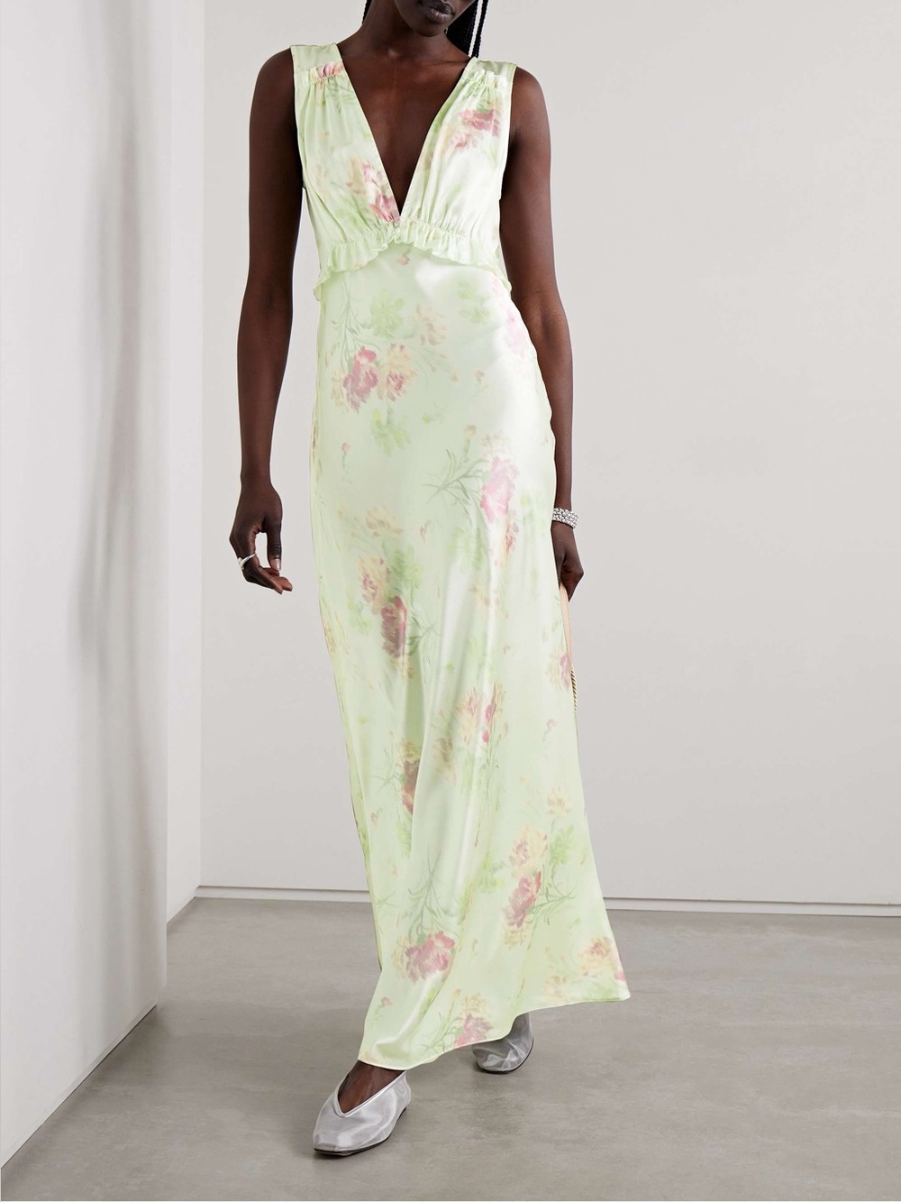 LOVESHACKFANCY Suniva ruffled floral-print silk-charmeuse maxi dress Size 6